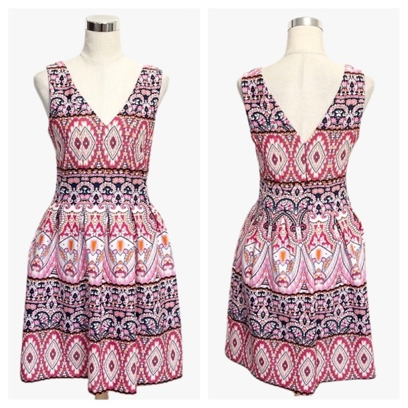 Vince Camuto Hot Pink Geo Print Fit and Flare Dress Womens Size 8 - Picture 1 of 8